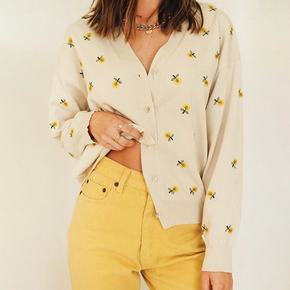 Rouge! Sweaters - Floral Embroidery Vintage Style Beige Cardigan